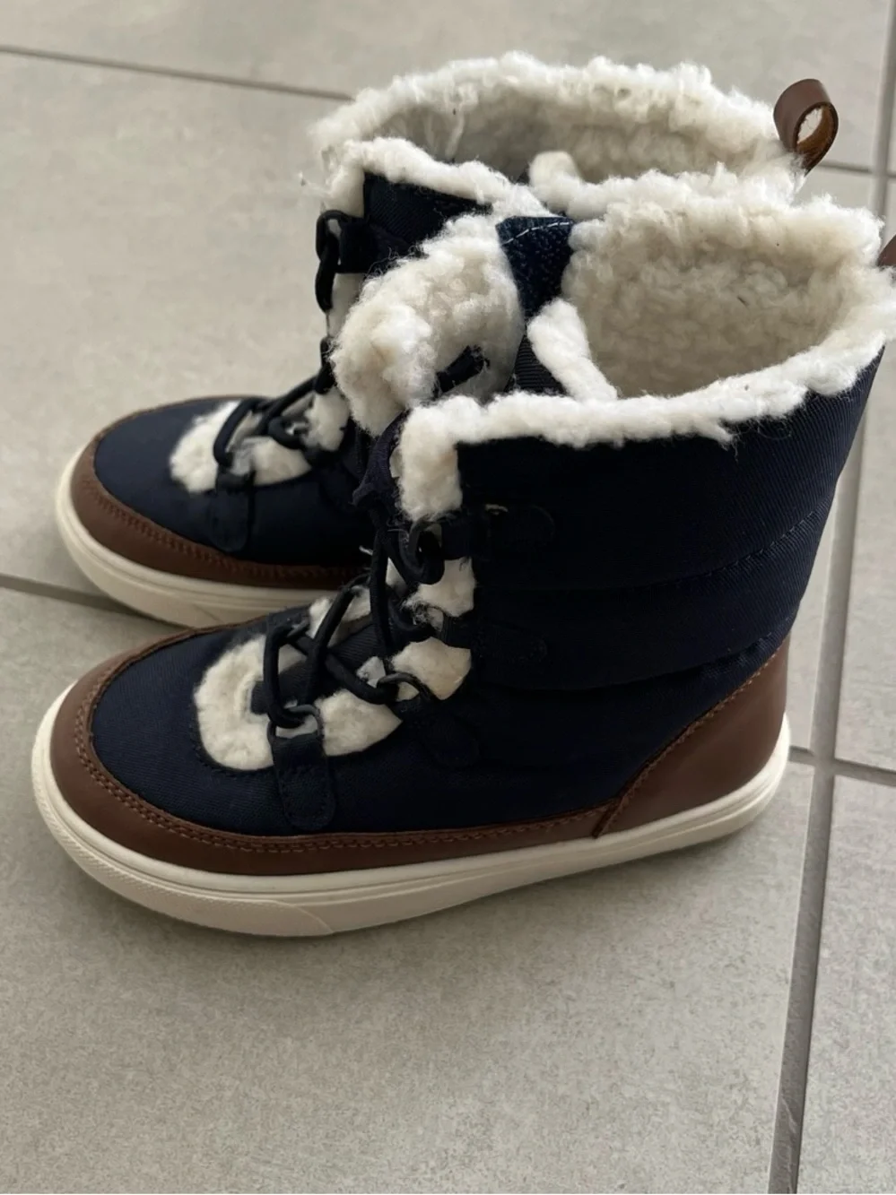 Old Navy Toddler Boy Kids Navy Blue Brown Winter Boots Size 9